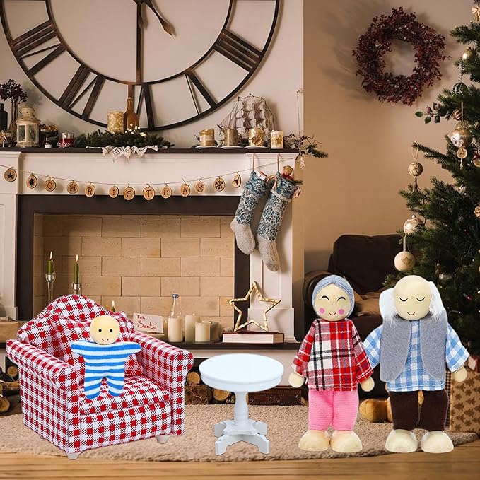 ONEST 12 Pieces Wooden Dollhouse Family Set Mini People Figures Sets Dollhouse Dolls Wooden Doll Family Pretend Play Figures Accessories for Pretend Doll House
