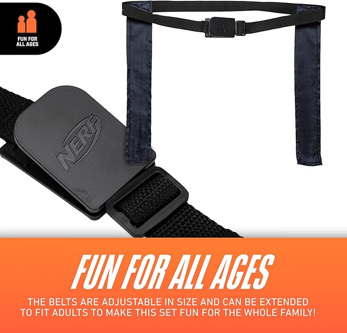 Nerf 10 Player Flag Football Belts + Ball Set - Youth Flags + Junior Foam Football for Kids - Full Kit for 5 v 5 Games - Includes (10) Belts + 1 Foam Ball