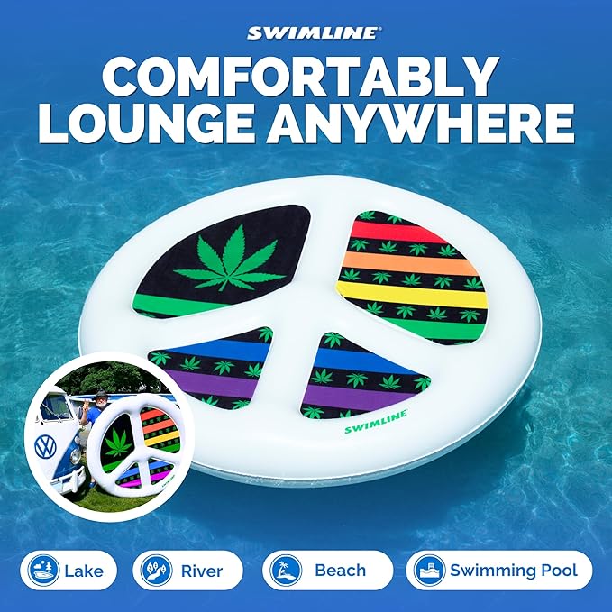 SWIMLINE Original Peace & Love Island Pool Float – Durable Vinyl Lounger for Adults & Teens – Fun Pool Float for Lake, Beach, or Backyard – Easy to Inflate and Store