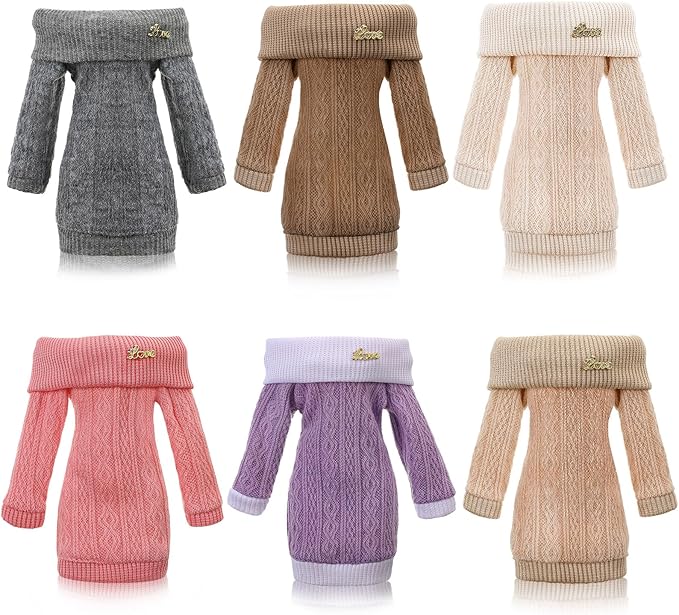 Fourluoo 6 Pcs Winter Doll Clothes 11.8 Inch Fashion Doll Sweater Outfits Sweet Accessories for Xmas Party Birthday Gifts(Grey, Dark Coffee, Light Coffee, Pink, White, Purple)