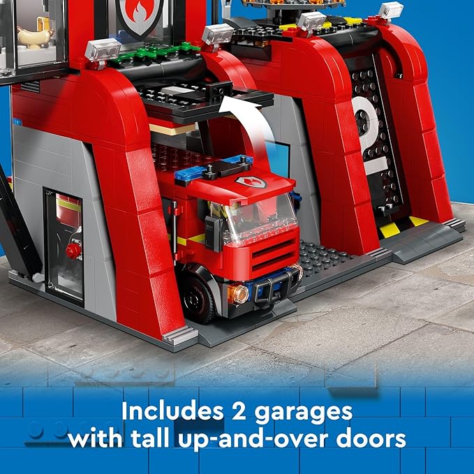 LEGO City Fire Station with Fire Truck Toy - Kids Toy Building Sets with 2 Fire Truck Attachments - Gifts for Boys & Girls Ages 6+ - Pretend Play Set with 5 Minifigures - 60414
