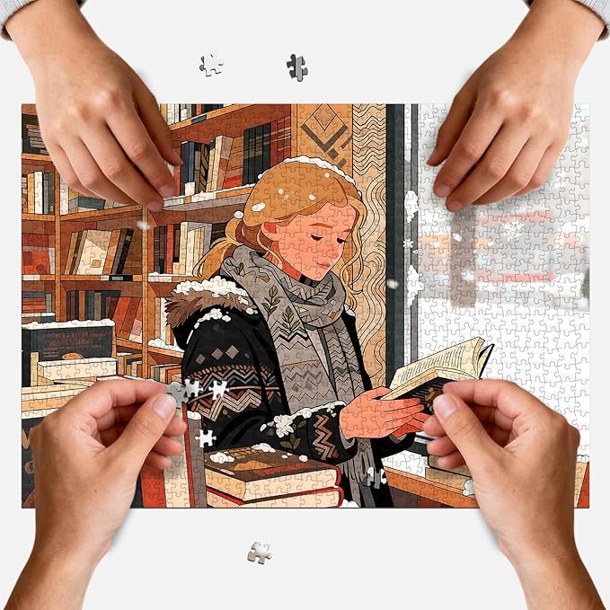 1000 Piece Puzzle for Adults Winter Bookstore Jigsaw Puzzles Nature Landscape Puzzles Family Wall Decor Impossible Puzzle Fun Gift for Women Men (27.56x19.7 Inch)
