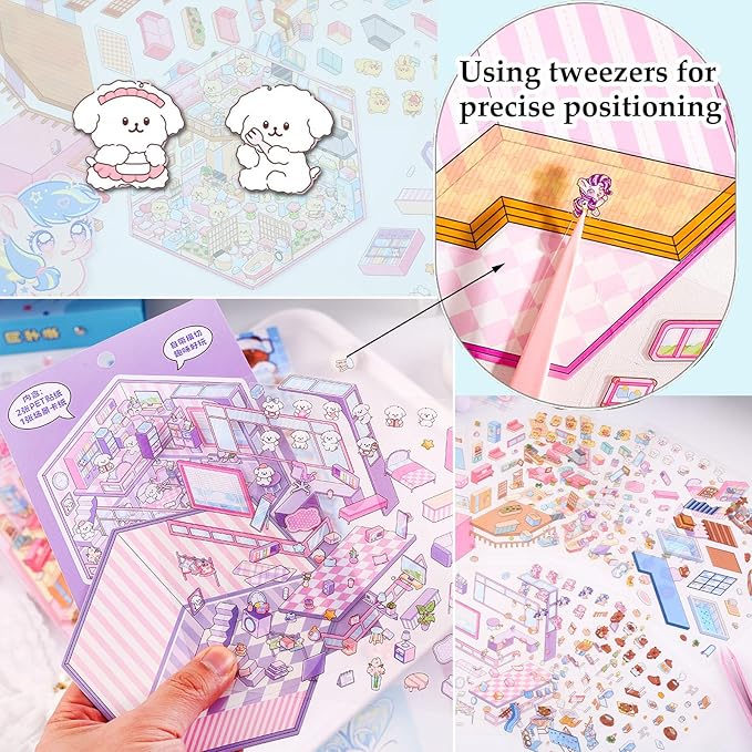 DIY 3D Sticker Scene, 6 Sets of Aesthetic Stickers for Girls Make Your Own Mini Shop Scenes Stickers for Kids Sticker Therapy for Adult Relief Stress, Holiday & Christmas Fun