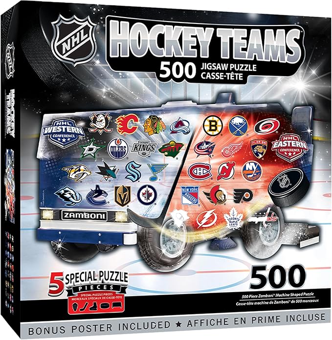 Masterpieces 500 Piece Hockey Puzzle – Officially Licensed NHL Zamboni Shaped Jigsaw for Adults and Fans – Unique Collectible Design, Durable Eco-Friendly Build, for Hockey Lovers