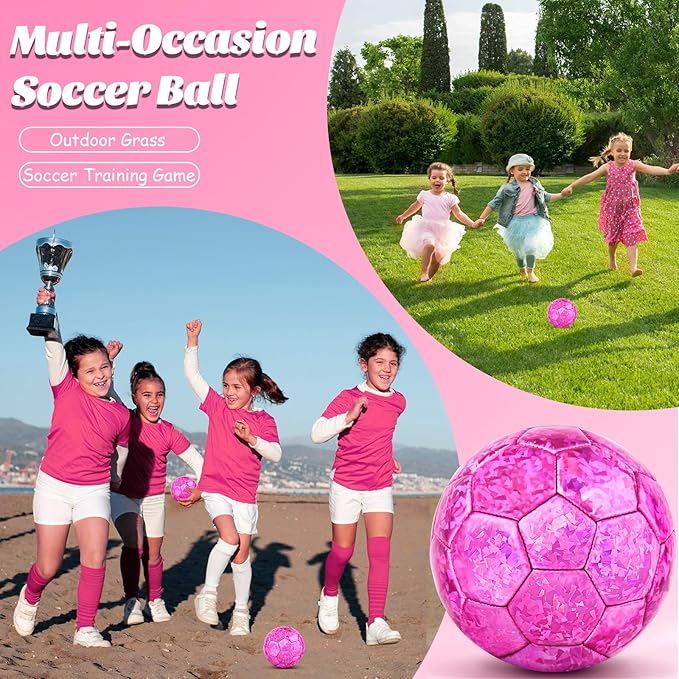 DLUGOPIS Sparkling Pink Toddler Soccer Ball - Mini, Age 3-8, Indoor/Outdoor, Small Size for Boys & Girls (Sparkling Pink, 1)