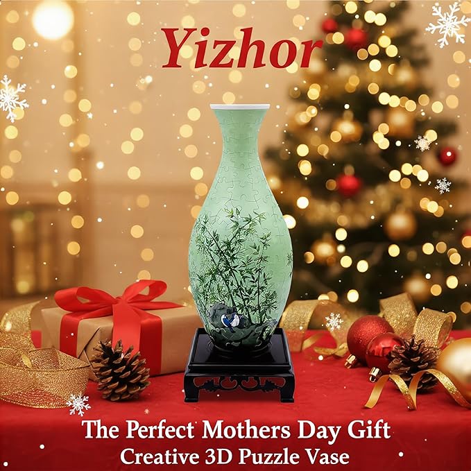3D Puzzle Vase for Adults, 160 Piece Unique Flower Vase, Crafts for Adults, Home Decor Gift for Flower Arrangements (Bamboo)