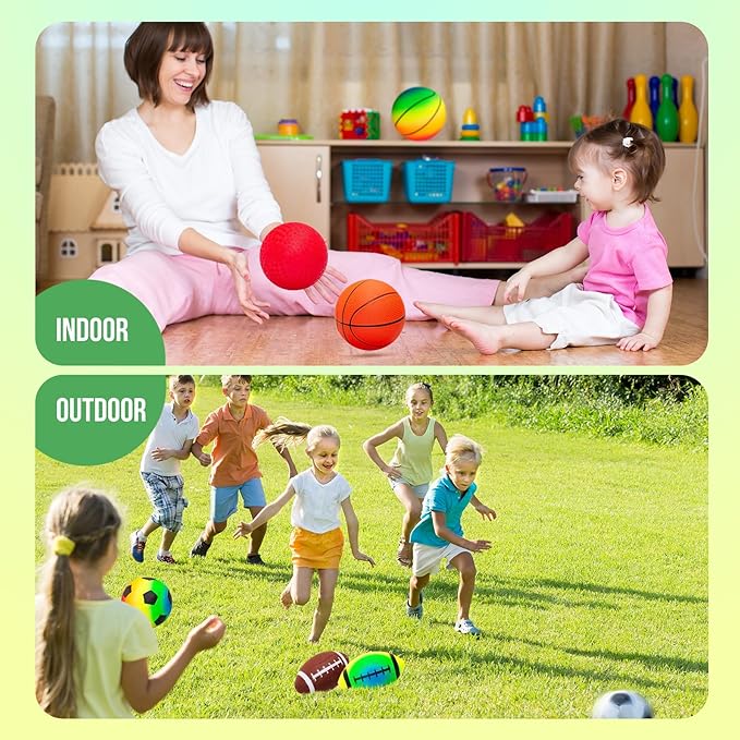 Soft Balls for Toddlers Kids 1-3 3-5, Easy to Grip 5" Small Balls 7 Pack, Mini Football Soccer Basketball Playgroundball - First Birthday Gift Easter Basket Stuffers for Babies Boys Girls
