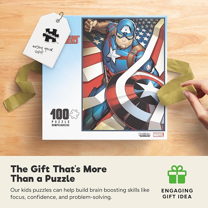 Buffalo Games - Marvel - Captain America: The First Avenger - 100 Piece Jigsaw Puzzle for Families -Challenging Puzzle Perfect for Game Nights - Finished Size is 15.00 x 11.00