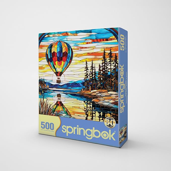 Springbok Balloon Reflections 500 Piece Jigsaw Puzzle for Adults - Stained Glass Hot Air Balloon - Unique Cut Pieces - Made in USA