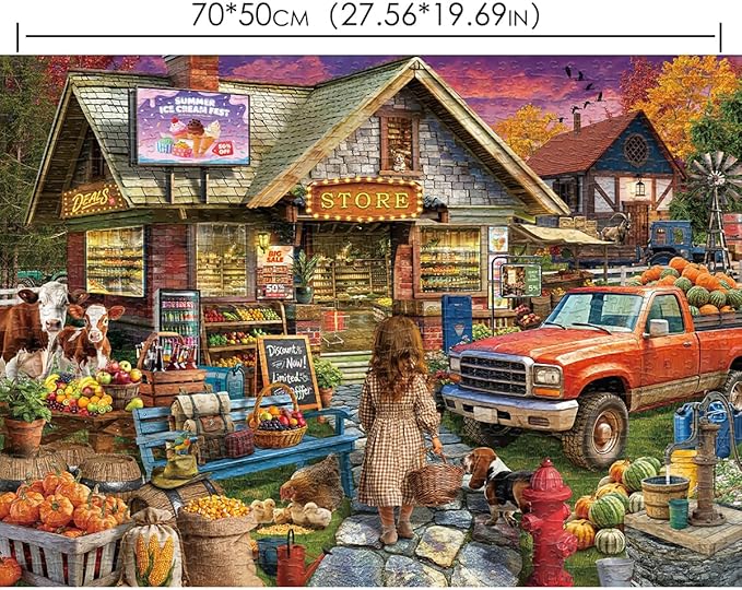 HUADADA Puzzles for Adults 1000 Pieces,Challenging Game Toys, Puzzles 1000 Pieces,Impossible Puzzle, Family Decoration Puzzle 1000-Countryside Supermarket