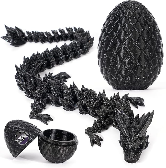 3D Printed Dragon Egg, Mystery Crystal Dragon Fidget Toys Surprise, Easter Eggs Articulated Crystal Dragons (Black Shimmer)