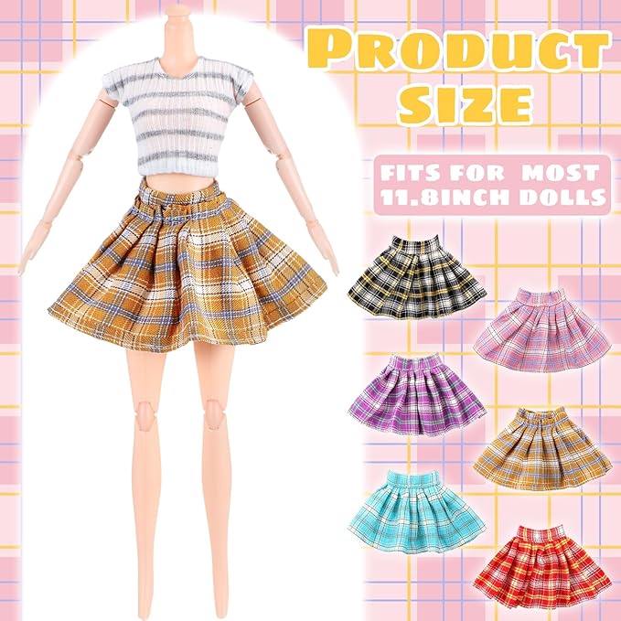 Fourluoo 6 Pcs Spring Doll Clothes 11.8 Inch Fashion Doll Outfits Pants Dresses Skirts Sweet for Xmas Fall Birthday Gifts(Charming Style)
