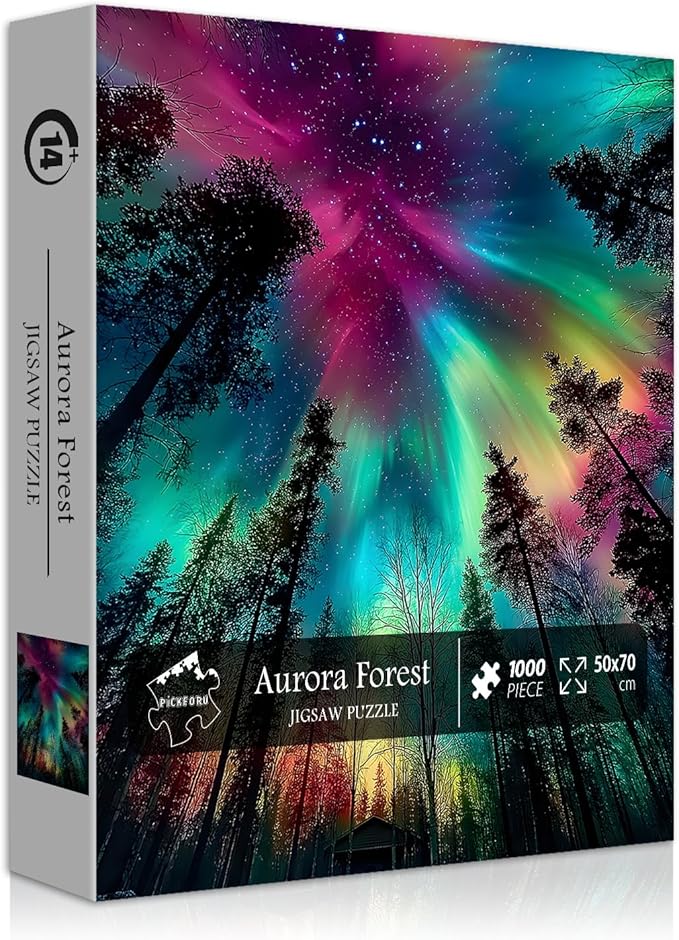 Impossible Puzzles for Adults 1000 Pieces, PICKFORU Forest Aurora Jigsaw Puzzle, Nature Scenery Colorful Puzzles Plant Scenic Challenge