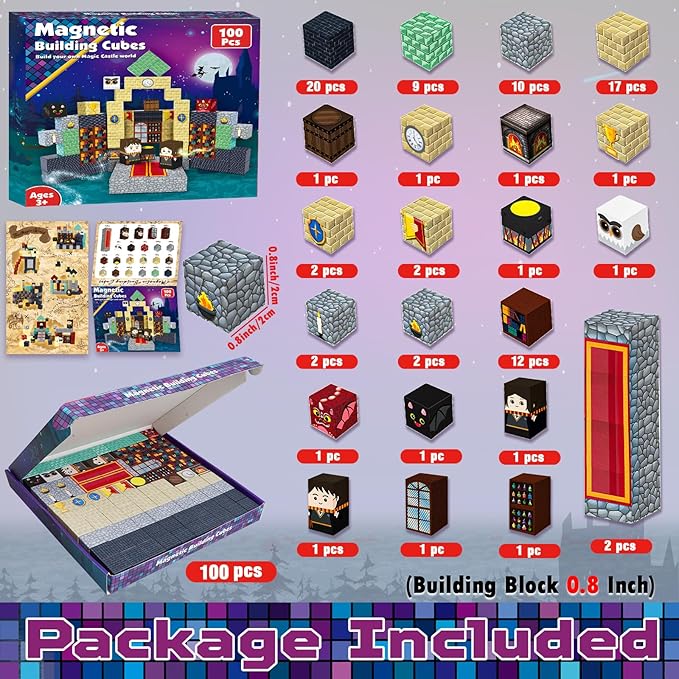 Goody King Magnetic Blocks |100PCS Magnetic Building Blocks Magic‘s House Magnetic Cube,Magnetic Blocks for Kids Ages 3-10,STEM Montessori Stacking Toy, Sensory Tiles Building Easter for Toddlers