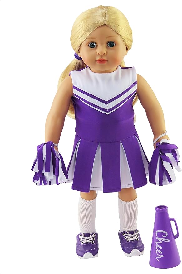 American Fashion World Purple Cheerleading Outfit for 18-Inch Dolls | Accessories Included | Premium Quality & Trendy Design |