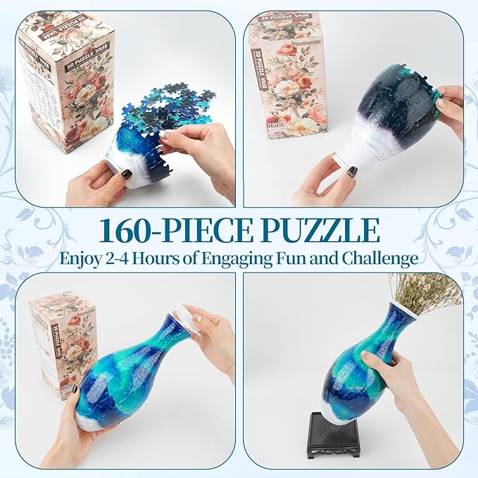 3D Puzzles Vase for Adults, Crafts for Adults, 160 Pieces Plastic DIY Unique Flower Vase with LED Light House Warming Gift Birthday Gifts for Flower Arrangements and Home Decor (Night Light)