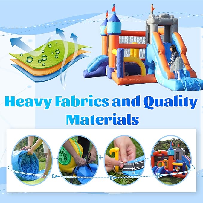 16FT Commercial Bounce House with Blower, 100% PVC Inflatable Jumper Bounce House with 2 Slides, Ball Pit, Tunnels, Climbing, 6 in 1 Bounce House Obstacle Course 16x12x10ft