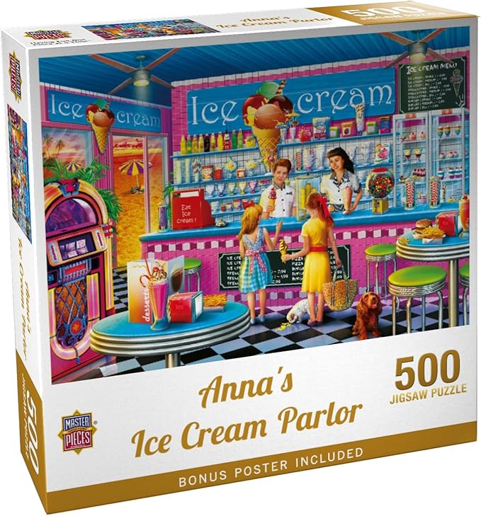 Masterpieces 500 Piece Jigsaw Puzzle for Adults and Families - Anna's Ice Cream Parlor - 19.25"x26.63"