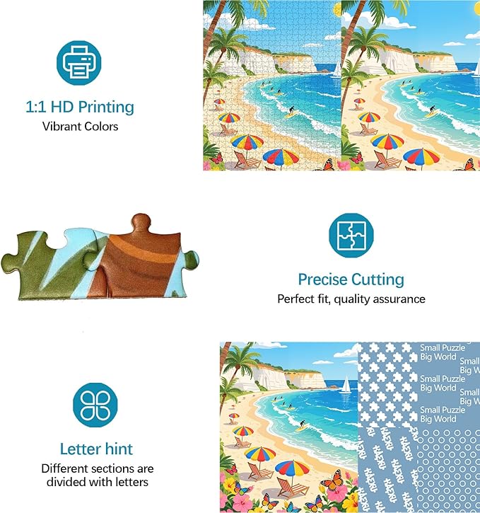 Beach 1000 Piece Jigsaw Puzzle for Adults, Coast Surfing Scenery Puzzle, 27.55 x 19.68 inches Ocean Sailboat Jigsaw for Family Game Night Home Decor