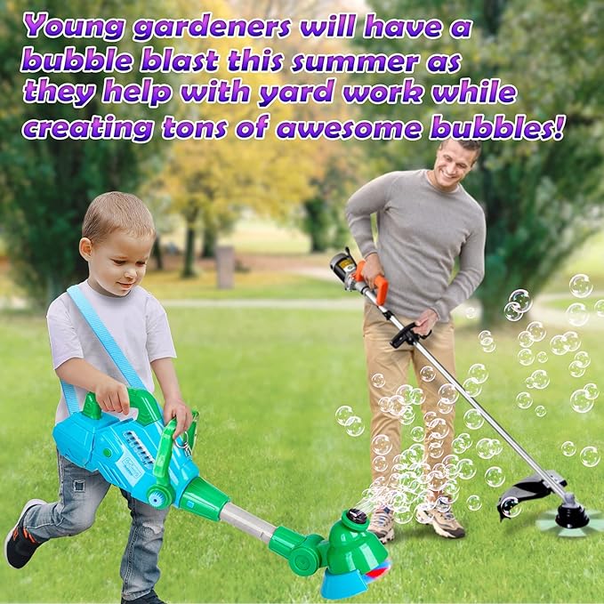 Weed Wacker Bubble Machine for Kids - Electronic Weed Eater Toy with Bubble Solution Included, Grass Trimmer Toy with Lights & Sounds, Outdoor Bubble Toy Gifts for Toddlers 3 4 5