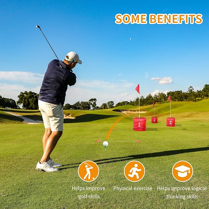 3 Pcs Backyard Golf Outdoor Game with 2 Clubs - Outdoor Golf Yard Game for Adults and Family, Beach, Camping, Lawn, Park