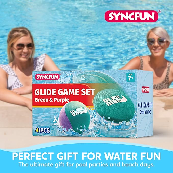 SYNCFUN 4 Pcs Skip Water Balls,Splash Water Bouncing Balls with Mesh Bag, Beach Toys for Kids, Pool Toys for Friends and Family, Fly Swimming Game Adults, Boys,Teens, Great for All Ages