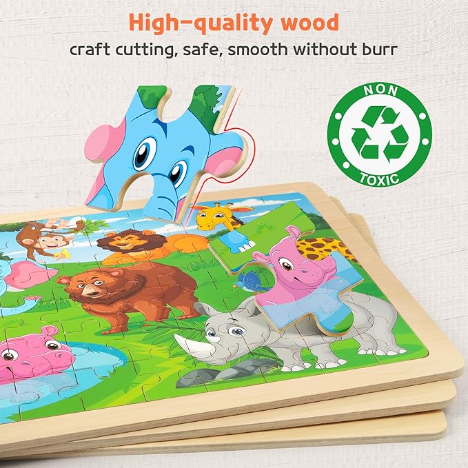 SYNARRY Wooden Puzzles for Kids Ages 4-6, 6 Packs 60 PCs Jigsaw Puzzles Preschool Educational Toys for Children Ages 4-8, Puzzles for Kids Ages 6-8 Boys Girls, Easter Basket Stuffers for Kids