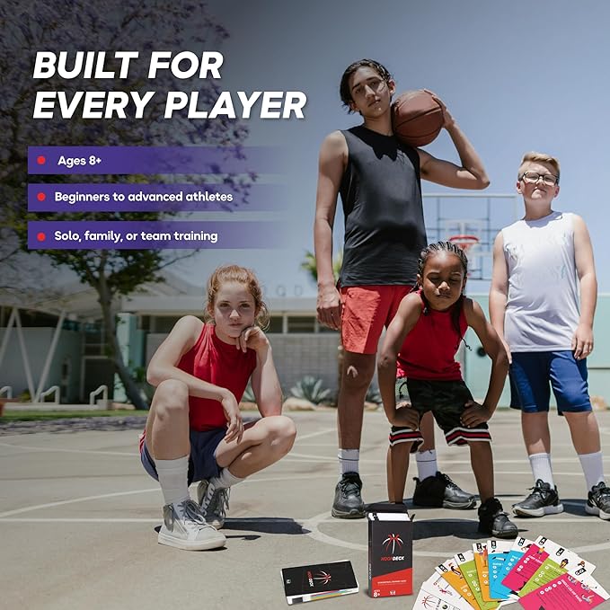 Kick Deck HoopDeck Basketball Training Cards – 52 Cards to Improve Skills, Ball Handling, Shooting, Ability, Fitness and Agility – at-Home Basketball Drills for All Skill Levels and Ages