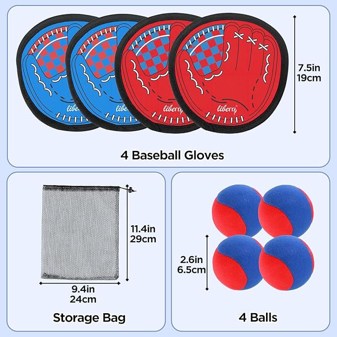 Liberry Toddler Baseball Glove and Ball Set for Boys Girls 3–12, Toss and Grab Sticky Ball Game with Adjustable Mitts, Kids Sports Toy Gift for Outdoor Indoor Family Play