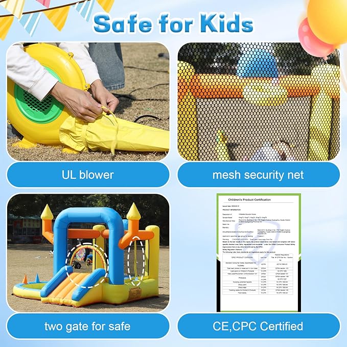 Inflatable Bounce House for Kids with UL Blower Portable, Large Ball Pool and Jump Space 3in1 Bouncy Castles Spacious Joy-Room Bounce House for Kids 3-12 (Oxford Material-9.3' L X 8.2' W X 6' H)