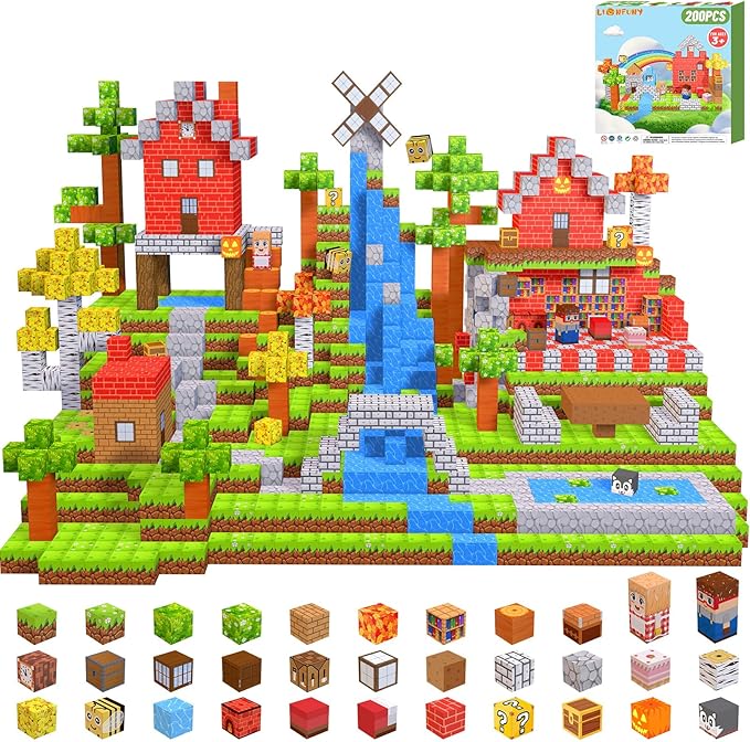 200PCS Magnetic Blocks,Magnetic Building Blocks Stacking Toys,Magnet Toys Building World Set, STEM Sensory Christmas Birthday Gift for Toddlers Boys Kids Age 3 4 5 6 7 8,Upgrade 1" Large Size