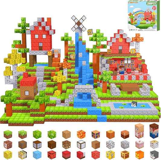200PCS Magnetic Blocks,Magnetic Building Blocks Stacking Toys,Magnet Toys Building World Set, STEM Sensory Christmas Birthday Gift for Toddlers Boys Kids Age 3 4 5 6 7 8,Upgrade 1" Large Size