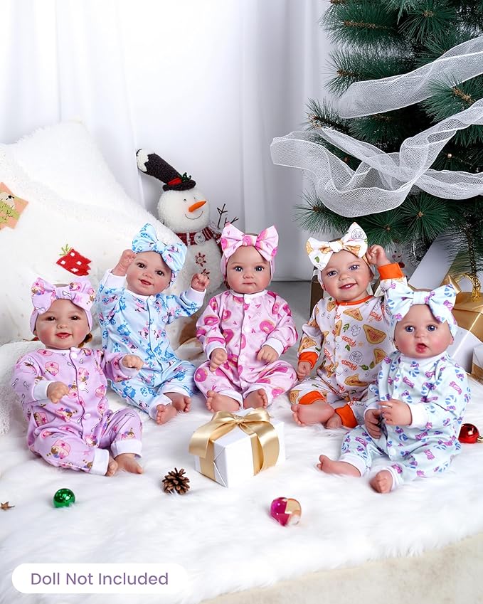 BABESIDE Reborn Baby Doll Clothes for 17-22 Inch Dolls, 5 Sets Baby Doll Clothes Outfits Accessories - Romper Suit and Headband for Boy&Girl Kids Gift