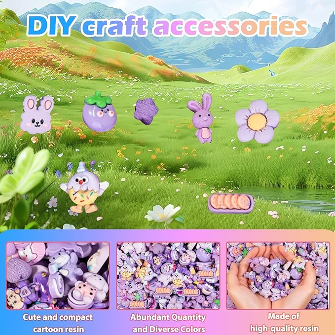 50PCS Purple Series Cartoon Resin Mystery Blind Bag – Mini Cute Figures for Kids Crafts, Tiny Random Toy Charms, DIY Phone Case Decorations, Surprise Collectible Resin Miniatures Variety Pack