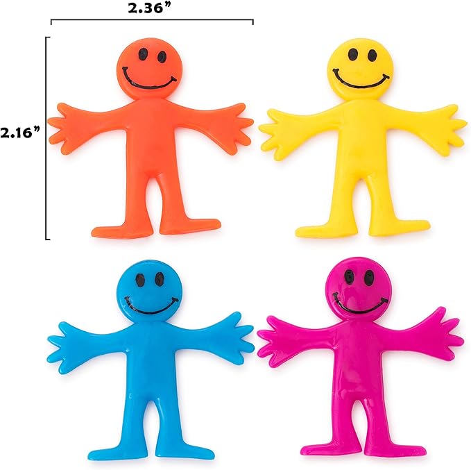 Pick A Toy Sticky Stretchy Happy Man Toy Party Favors for Kids: Rubber Sensory Toys Set of 36 - Classroom Small Prizes for Birthday Goody & Easter Egg Fillers