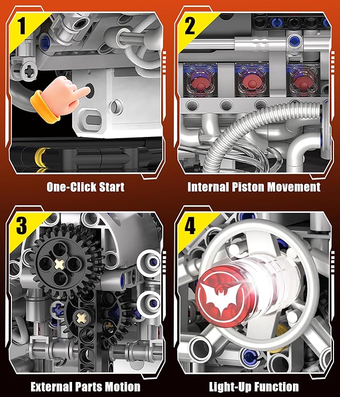 Mini V8 Engine Model Kit That Runs, 770PCS Motorized Building Set for Adults with Lights, STEM Construction Engineering Toy, DIY Project Gift for Men and Teens