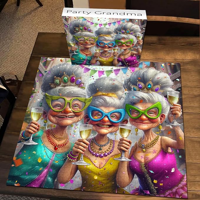 PICKFORU Party Grandma Puzzles for Adults 1000 Pieces, Funny Cute Grandma Jigsaw Puzzles, Happy Puzzle Theme as Home Decor