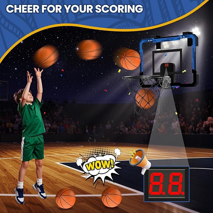 QDRAGON Mini Basketball Hoop, Over The Door Indoor, with 3 Balls/Inflator/Breakaway Rim, Basketball Toy Gifts for Kids and Adults, Suit for Bedroom/Office/Outdoor