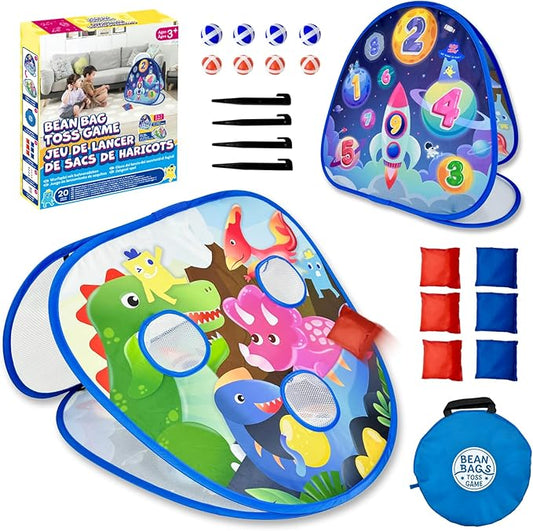 2 in-1 Dinosaur and Spaceship-Themed 27-inch Bean Bag Toss Game Set for for 1-2 Players, Backyard Games, Family Party, Birthday, for Toddlers Ages 3 4 5 6 Year Old- Amazon Exclusive