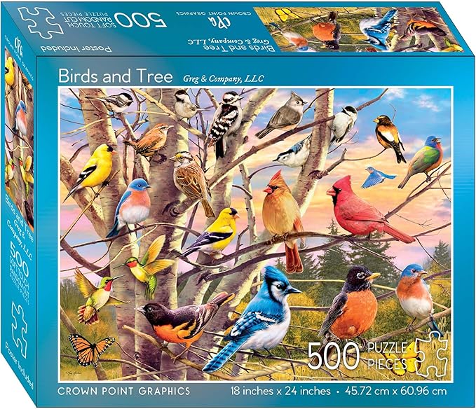 Crown Point Graphics Birds and Tree 500 Piece Jigsaw Puzzle, Soft Touch Design, Made in USA