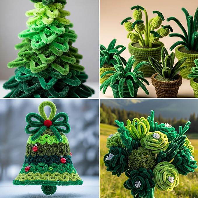 Caydo 200 Pieces Gradient Green Pipe Cleaners for Easter Decorations, Thick Fluffy Chenille Stems Bulk for Flowers, Animals, Kids Creative Arts & Crafts Making
