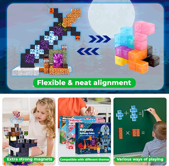 Magnetic Blocks - 150 PCS Build Dark Castle - Magnetic Toys for Montessori Toddler Easter Christmas Birthday Gifts - STEM Sensory Toys for 3 4 5 6 7 8 9 10 Year Old Boys & Girls