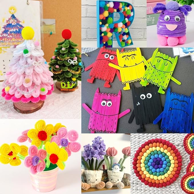 FUNZBO 1200pcs+ Easter Craft Kits with Pipe Cleaners, Pom Poms for Crafts, Popsicle Sticks for Craft, Arts & Crafts Supplies for Kids Ages 4-8 Girls & Boys Birathday Gifts