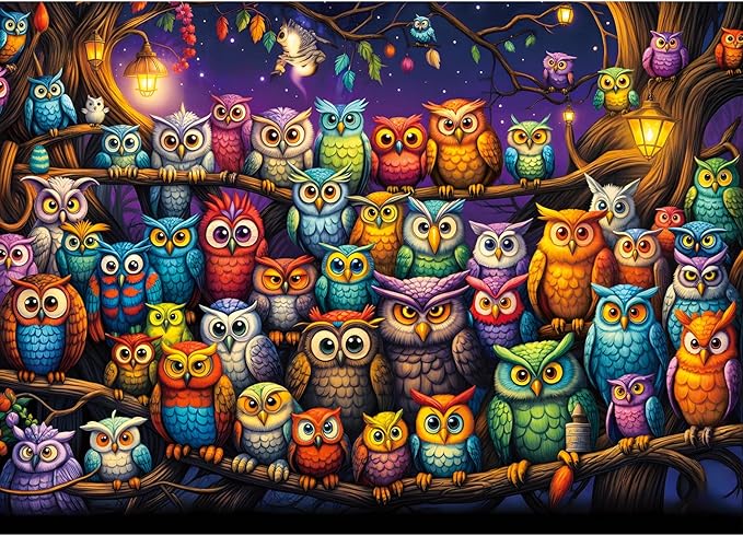 Owl Family Puzzles for Adults 1000 Pieces, Letters on Back, Impossible Hard Difficult Challenging, Precise Interlocking Pieces, Home Wall Decoration & Ideal Gift