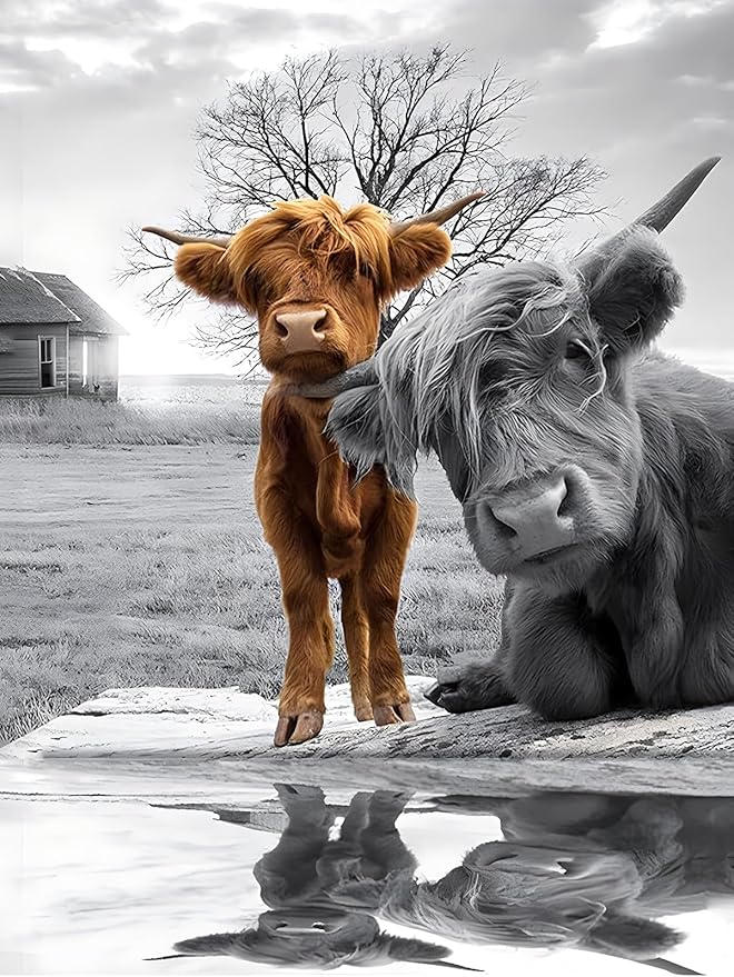 1000 Pieces Jigsaw Puzzle for Adults,Highland Cow Black and White Animal Wood Puzzle,Brain Challenge Educational Game Relaxation Family Activity Pastime Entertainment Activity Decorative Puzzle