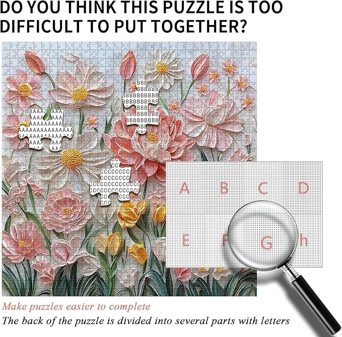 Spring Floral Puzzles for Adults 1000 Pieces, PICKFORU Wildflower Garden Flower Jigsaw Puzzle Oil Painting, Impossible Hard Plant Theme as Home Decor