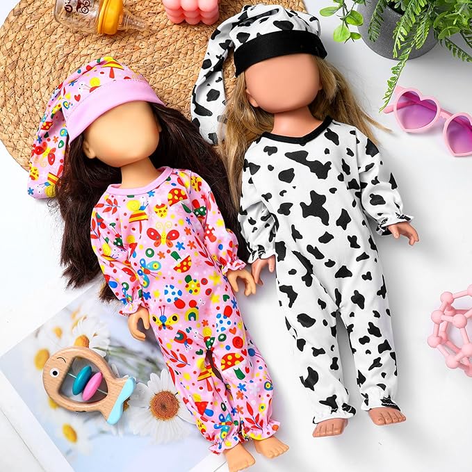 Fourluoo 6 Sets Baby Dolls Clothes 18 Inch Reborn Baby Doll Outfit Accessories Jumpsuits with Hats for Party Game Gifts(Simple Style)