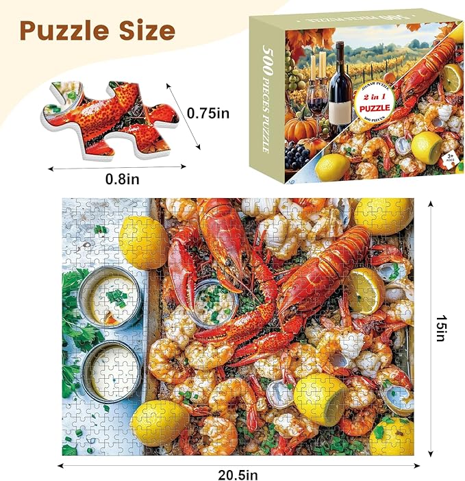 2 Pack Puzzles for Adults 500 Piece Winery & Seafood Dinner Jigsaw Puzzles for Adults, 500 Pieces Birthday Party for Family, Funny Puzzle, 20.5x15 in