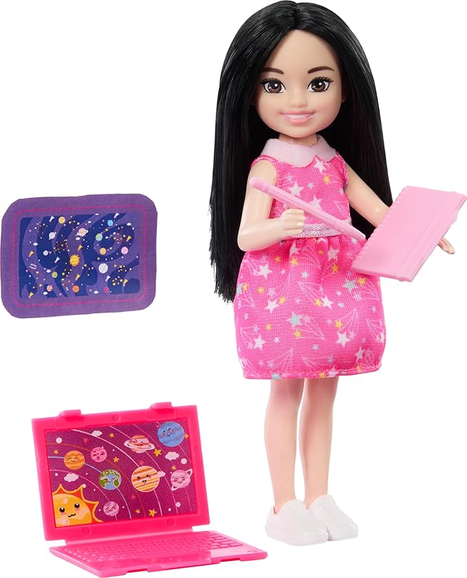 Barbie Toy Set, Chelsea Can Be Astronomer, Brunette Small Doll with 5 Science-Themed Accessories Including a Telescope
