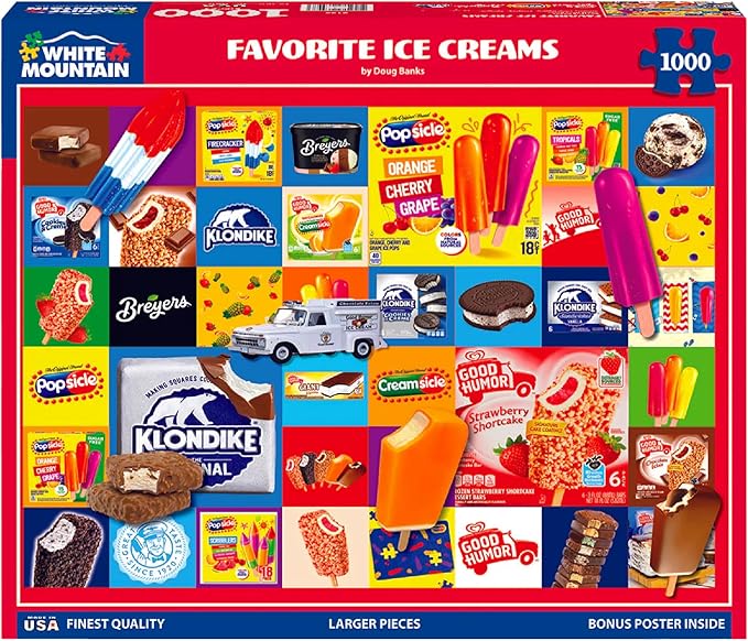 White Mountain 1000 Piece Jigsaw Puzzle Vintage Food Collage Puzzles with Large Pieces, Gift for Adults and Family 24"x30" - Favorite Ice Creams